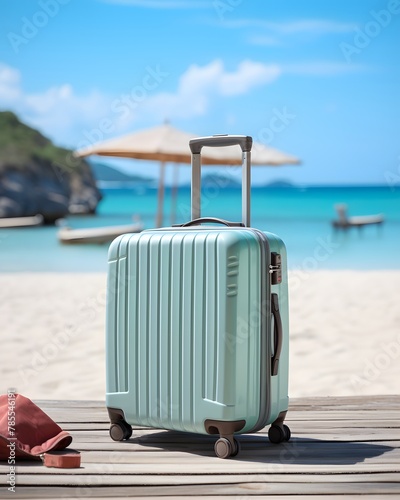 suitcase on beach background