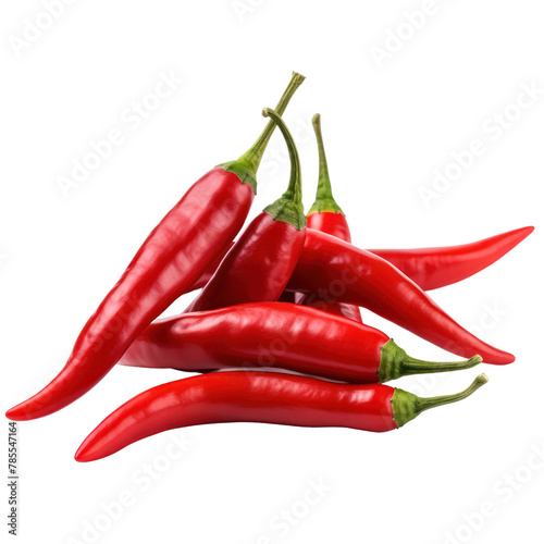 group of fresh red chilli pepper bunch isolated on transparent background.