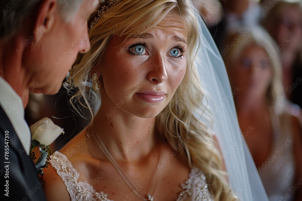 Intimate view of a young blonde bride's blue eyes brimming with tears of joy as she shares a quiet moment with her mother before walking down the aisle, surrounded by love and support 03 Intimate view of a young blonde bride's blue eyes brimming with tears of joy as she shares a quiet moment with her mother before walking down the aisle, surrounded by love and support 03