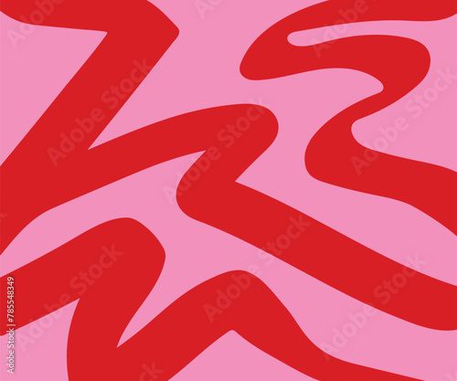 Fun Red and Pink Line Doodle Seamless Pattern, Retro Abstract Wallpaper, Creative Line Background 