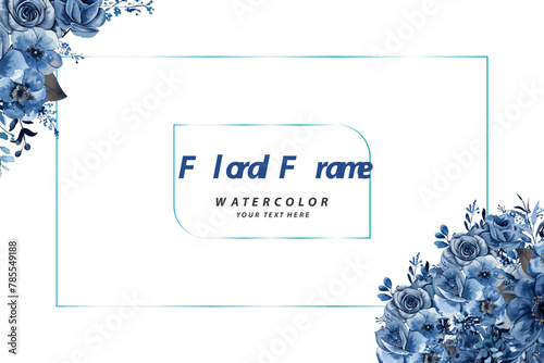 vector blue floral frame with watercolor