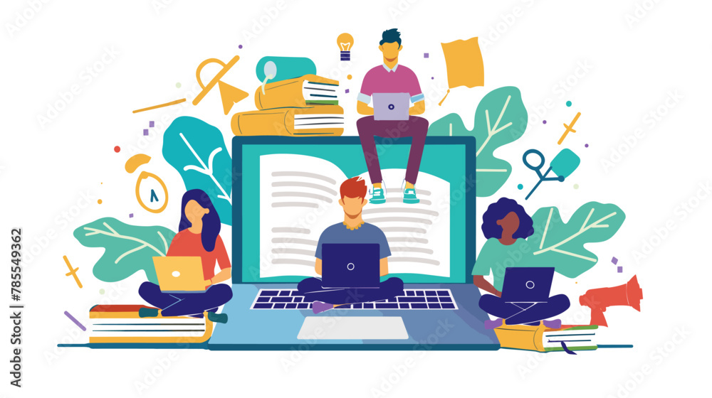 Laptops Distance Learning Students using laptops and digital devices for remote online education ...