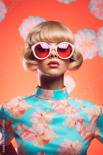 Vintage pastel summer backdrop stylish woman in oversized sunglasses, collage art design