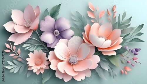 Flowers-in-the-style-of-watercolor-art--Luxurious-floral-elements--botanical-background-or-wallpaper-design--prints-and-invitations--postcards--Beautiful-delicate-flowers-3D-illustration photo