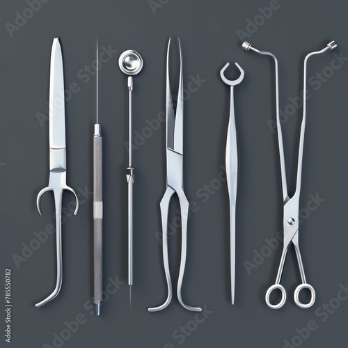 3D Surgical Tools Icon - Set including scalpels  forceps  and scissors.