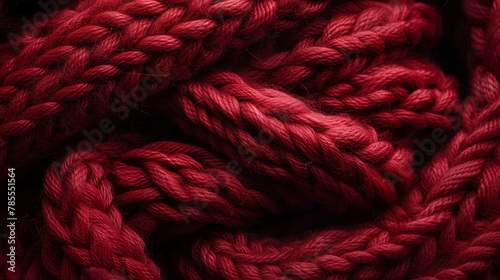 Deep red wool's texture macro shot reveals the comfort of interwoven fibers.