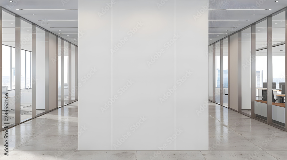 Fototapeta premium White office hall with blank wall