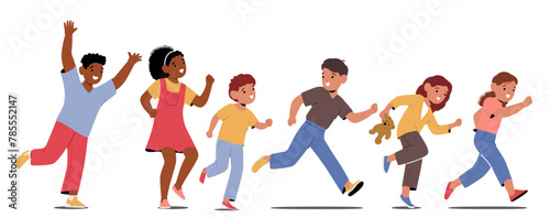 Children Sprinting Joyfully With Laughter, Excitement And Freedom, Exude Innocence In Motion Cartoon Vector Illustration