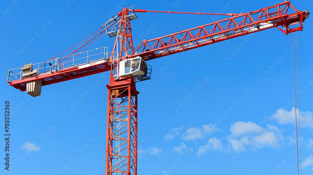 Crane and uncompleted building on construction site with blue sky background for text Crane and uncompleted building on construction site with blue sky background for text