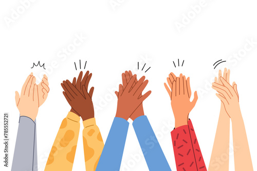 Obraz na płótnie Applause from multiethnic hands of women clapping in support of initiative to combat sexism. Applause of multiracial people expressing gratitude to singer or musician performing at concert w salonie