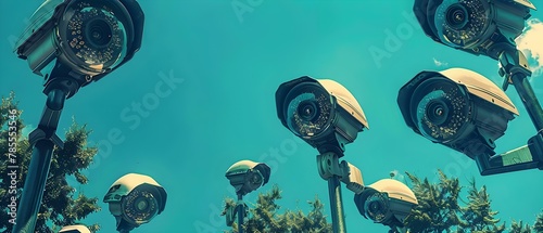 Orwellian Gaze: A Panopticon of Eyes in the Sky. Concept Surveillance, Dystopia, Privacy, Technology, Security photo