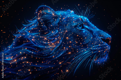 Constellation Leo, zodiac with starry sky, space. Fantasy. AI generation