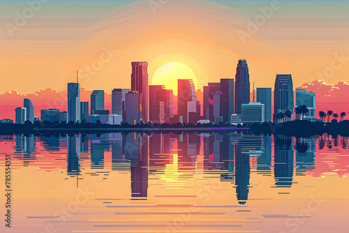 Tampa flat vector city skyline sunset illustration