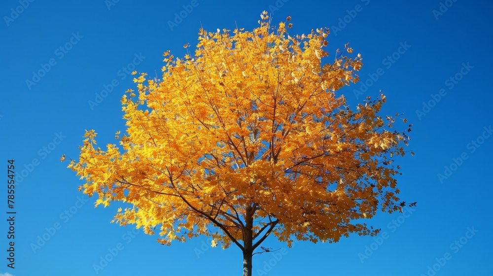 Autumn Leaves: A photo of a tree with bright yellow leaves against a clear blue sky