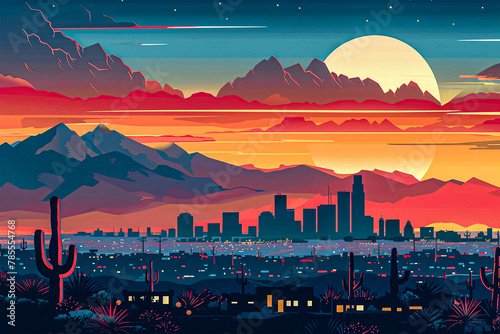 Tucson flat vector city skyline sunset illustration