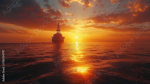 Offshore Oil Rig Drilling Platform at Sunset