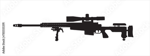 Sniper rifles silhouette with bipod vector icon illustration. photo