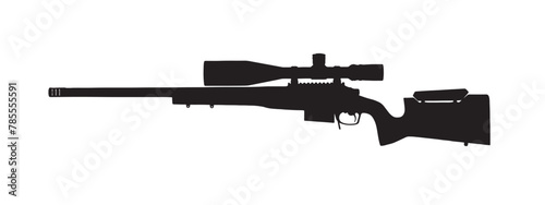 Black sniper rifle gun silhouette vector icon illustration. 