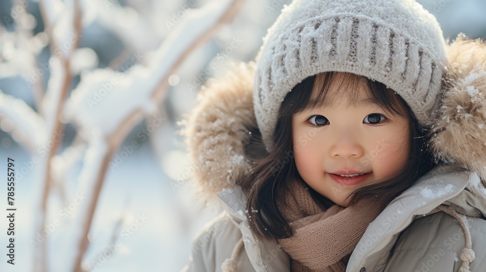 Winter Joy: Portrait of a Smiling Child in Snowy Environment Winter Joy: Portrait of a Smiling Child in Snowy Environment