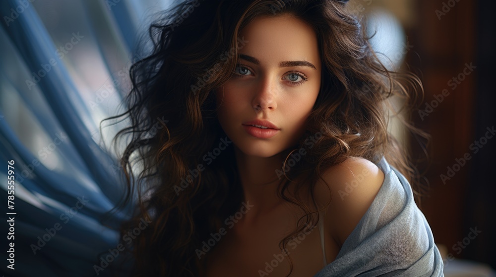 Captivating Portrait of a Young Woman with Alluring Eyes and Lush Hair Captivating Portrait of a Young Woman with Alluring Eyes and Lush Hair