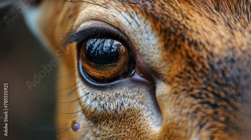 Eyes and Wildlife: An intimate macro close-up photo of a deers eye
