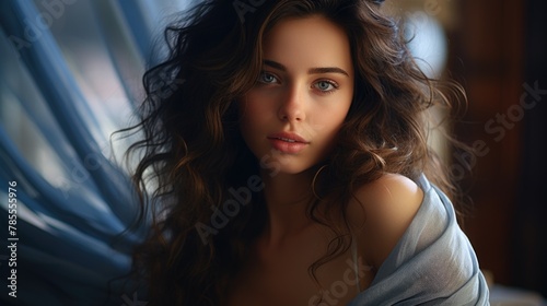Captivating Portrait of a Young Woman with Alluring Eyes and Lush Hair © Anastasiia