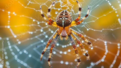 Insects and Bugs: A macro close-up photo of a spider weaving its web