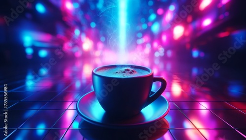 Wallpaper Mural Coffee Cup, Espresso Glow, Coffee & Neon, Coffee Neon Lux, Cofee, Neon Coffee Time, Latte Light Show, Cyber Coffee Cup, Neon Mocha Art Torontodigital.ca