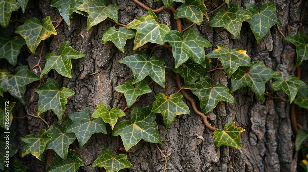 Leaf Patterns: A photo of a tree trunk covered in ivy leave Leaf Patterns: A photo of a tree trunk covered in ivy leave