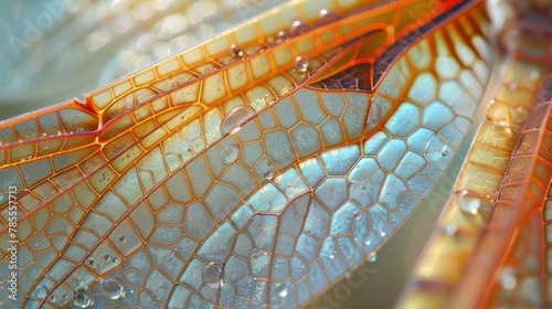 Textures and Patterns: A photo macro close-up of the intricate patterns and textures on a dragonflys wing
