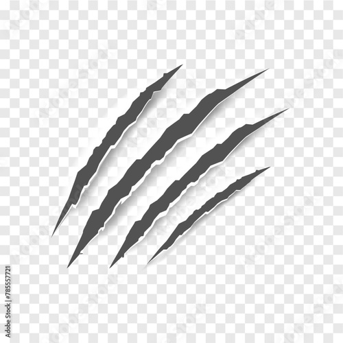 Black claw scratches - vector isolated. Claws scratches animal claw tracks cat or tiger bear or lion nails scratches. Horror, Halloween monster. Vector