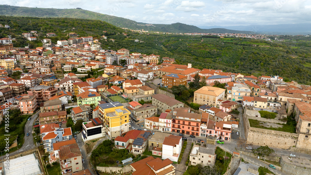 Aerial view of Nicotera, an Italian municipality located in the province of Vibo Valentia in Calabria, Italy.