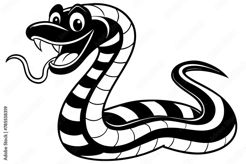 Fototapeta premium Playful cartoon depiction of a green snake, exuding humor and charm with its quirky characteristics and lively expression
