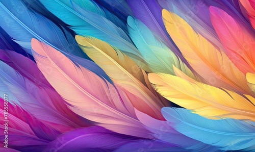 illustration of rainbow colors soft small feathers. Pattern background texture romantic cozy vibe © Tikka MS