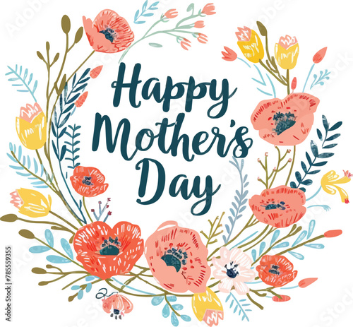 Vector flowers with lettering "happy mother's day" for print design of flyers, banners, cover, postcard