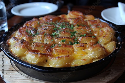french tartiflette in the kitchen table professional advertising food photography