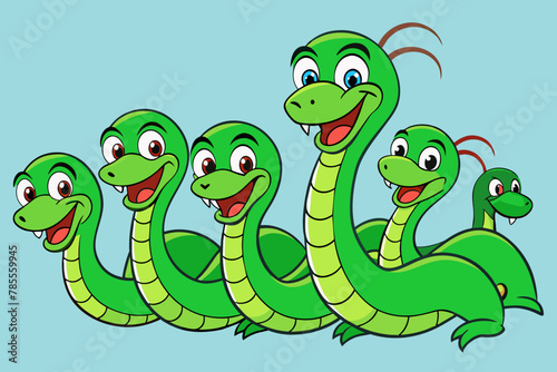 Playful cartoon depiction of A green snake, exuding humor and charm with its