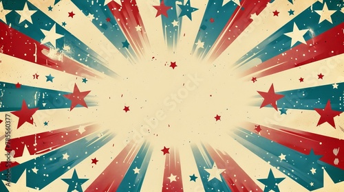A captivating retro-styled image showcasing a burst of American flag colors and stars, evoking a sense of patriotism and nostalgia