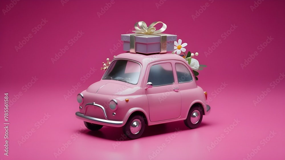 car with pink flowers