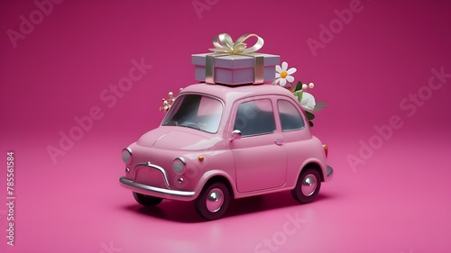 car with pink flowers