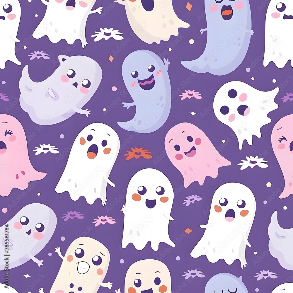 Naklejka premium pattern of cute cartoon ghosts