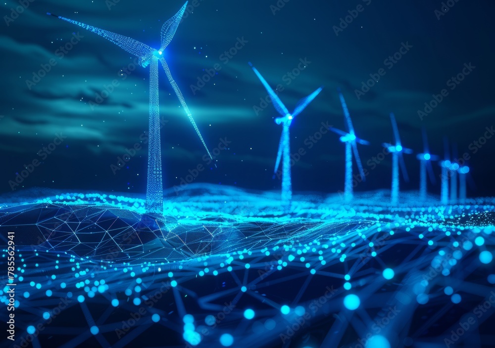 Fototapeta premium A windmill made of glowing triangles