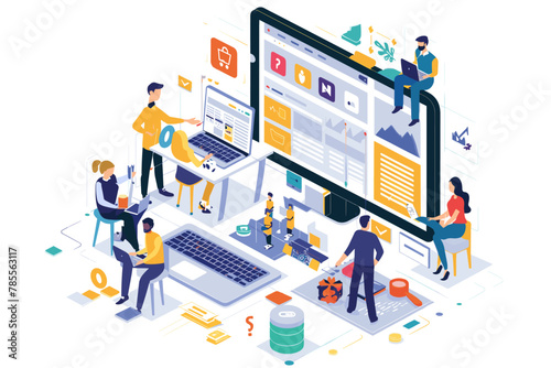 Teamwork and collaboration of business developers and designers working together to build an e-commerce website, online store or digital shop, technology and partnership concept