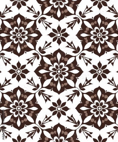 Brown and white flower pattern on white background