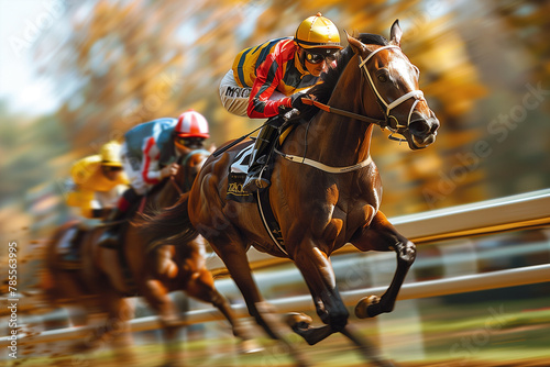 Thoroughbred Horse Racing in Action at Autumn Track