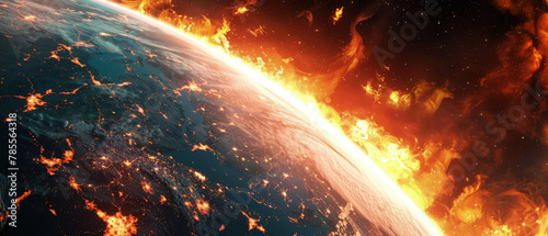 A close-up rendering of Earths surface, with oceans and landscapes visibly bubbling and churning as if boiling under extreme heat