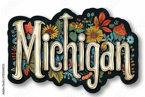 Michigan Sign Adorned With Flowers and Butterflies