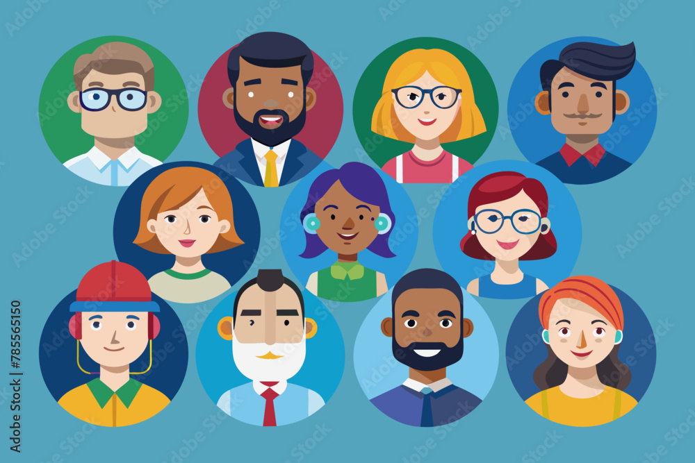 Vector icon set featuring diverse people avatars, ideal for representing individuals across various contexts and platforms Vector icon set featuring diverse people avatars, ideal for representing individuals across various contexts and platforms