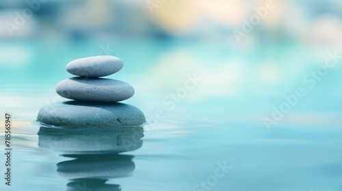 Zen stones in water, a classic symbol of spa wellness, captured in a simple, minimalist layout, perfect for a calming 4k background