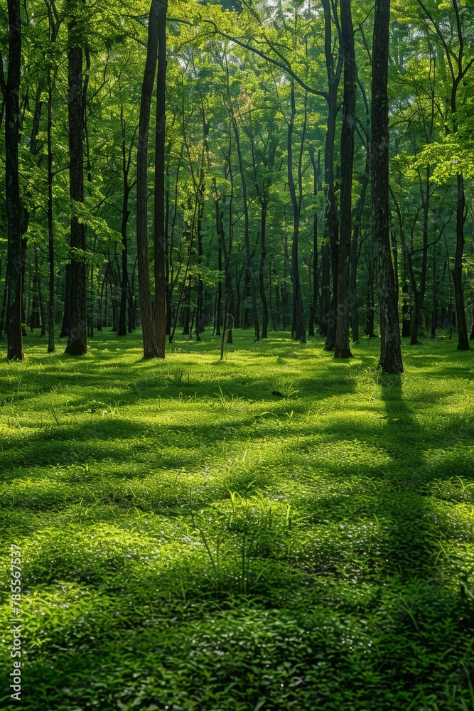 Dense green forest with abundant trees Dense green forest with abundant trees